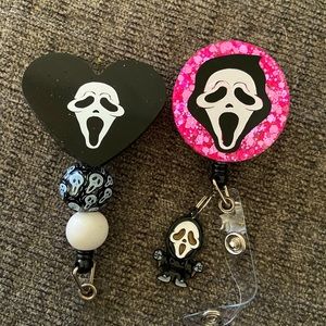 Scream Ghost Face Retractable Name Badge Reel ID Holder  with Charm Set